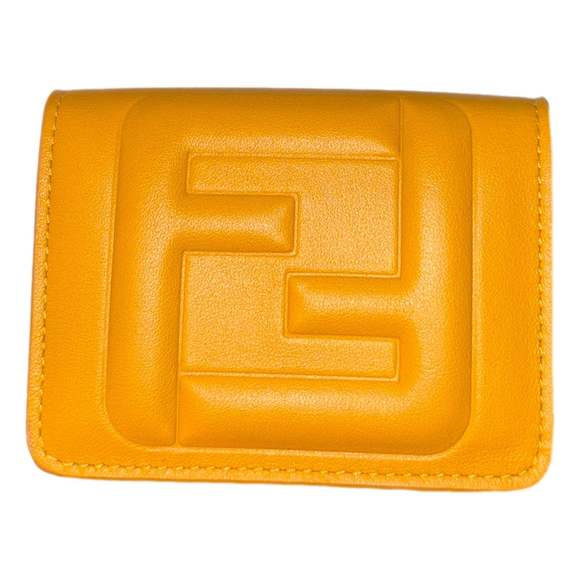 Fendi FF Cube Embossed Logo Oro Yellow Leather - Picture 1 of 8